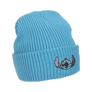 Lilo & Stitch Ribbed Knit, Embroidered Stitch On Blue Cuff Beanie - 1 of 4