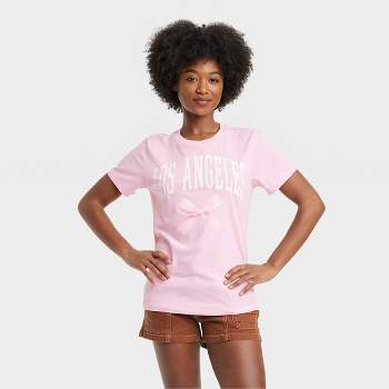 Women's LA Bow Short Sleeve Graphic T-Shirt - Pink
