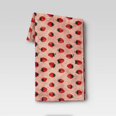 Printed Strawberry Plush Throw Blanket Blush Room Essentials