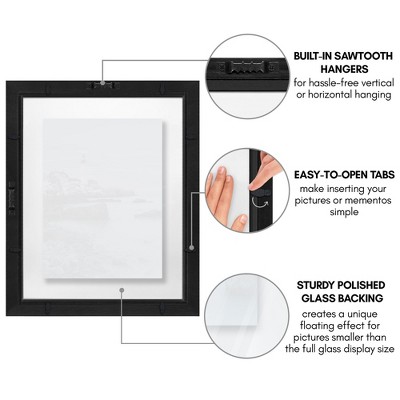 Black Engineered Wood Floating Picture Frame with Polished Glass