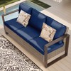 COWLOWN Dark Blue Outdoor Rattan Patio Sofa, 3-Seat Wicker Couch with Armrests and Cushions, Weather-Resistant Furniture for Backyard, Garden, Porch - 3 of 4