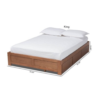 Walnut King Platform Storage Bed Frame with 3 Drawers