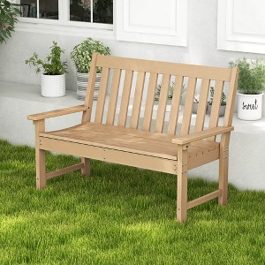 Costway Garden Bench All-Weather HDPE 2-Person Outdoor Bench for Front Porch Backyard Black/White/Gray/Beige - 1 of 4