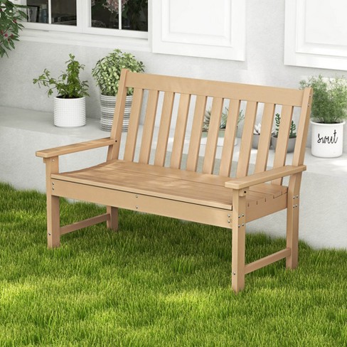 Costway Garden Bench All-Weather HDPE 2-Person Outdoor Bench for Front Porch Backyard Black/White/Gray/Beige - image 1 of 4