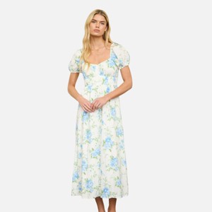 august sky puff sleeve midi dress August Sky Plaid Puff Sleeve Smocked Midi Dress_Brown Multi_Medium : Target