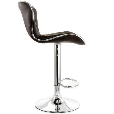 Adjustable Swivel Brown Leather & Chrome Bar Stool Set