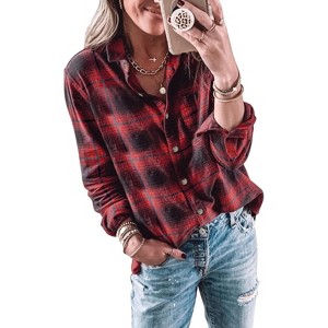 Imily Bela Classic Plaid Shirt for Women Soft Long Sleeve Casual Blouse Tops - 1 of 4