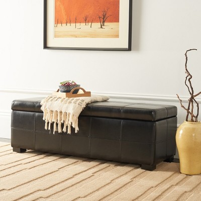 Madison Large Black Leather Storage Bench with Hardwood Frame