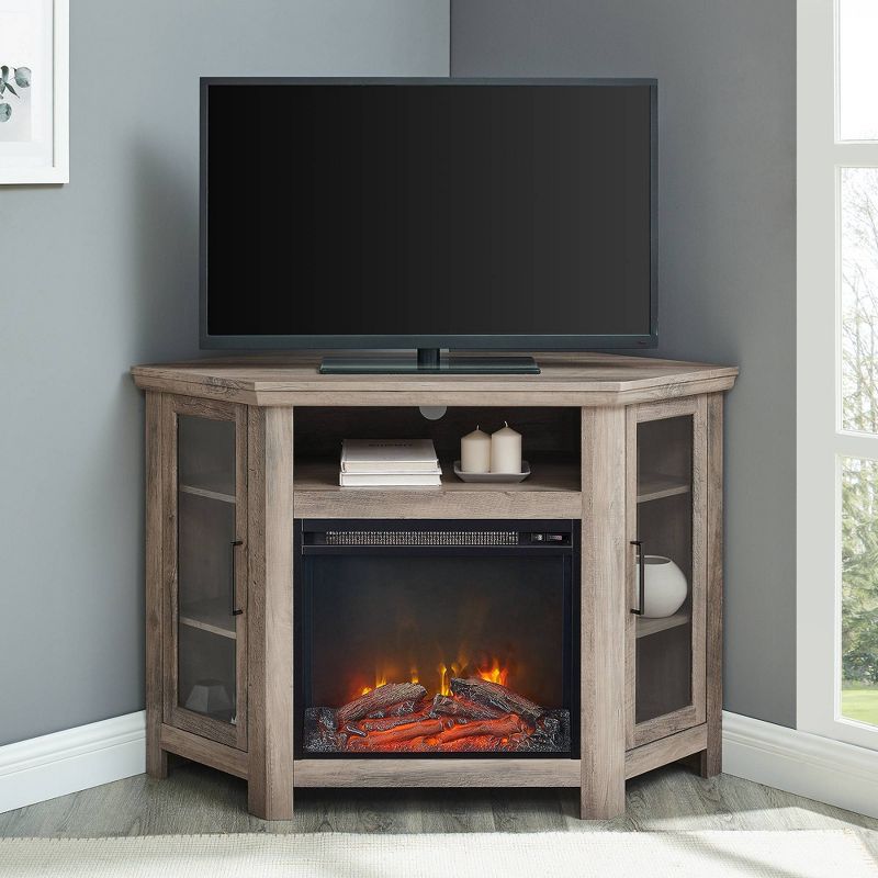 Glass Door Electric Fireplace Corner TV Stand for TVs up to 50" - Saracina Home, 5 of 14