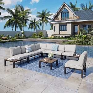 Captiva Designs 7pc Outdoor Off-white Conversation Set with Loveseats & Coffee Table & Removable Cushion - 1 of 4