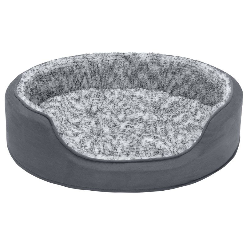 FurHaven Two-Tone Faux Fur & Suede Oval Pet Bed for Dogs & Cats, 2 of 4