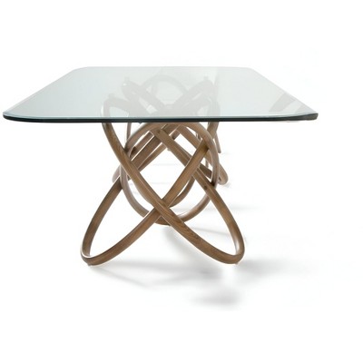 HomeRoots 94" Clear And Natural Glass And Solid Wood Pedestal Base Dining Table