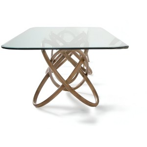 HomeRoots 94" Clear And Natural Glass And Solid Wood Pedestal Base Dining Table - 1 of 2