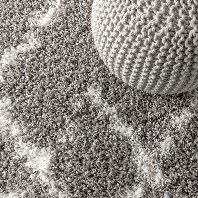 Grey and Ivory Rectangular Shag Moroccan Area Rug