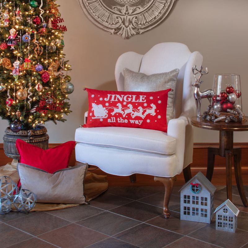 Indoor Christmas &#39;Jingle All The Way&#39; Red Rectangular Throw Pillow Cover  - Pillow Perfect, 4 of 7