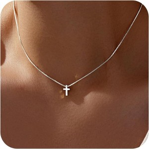 Dainty Cute 14K Gold Silver Plated Cross Pendant Jewelry Non Tarnish Waterproof - 1 of 4