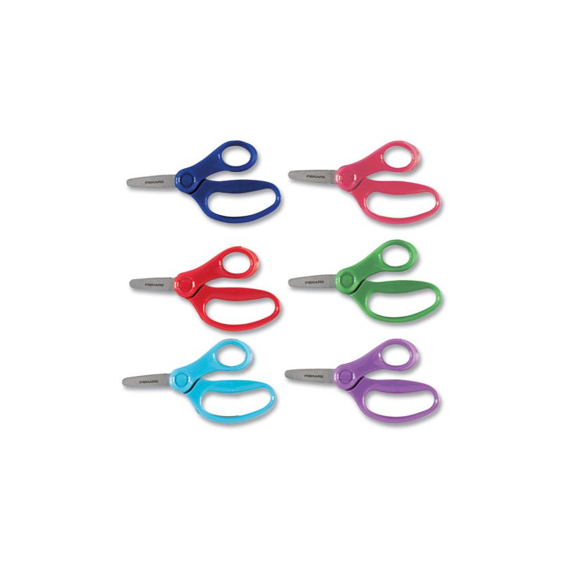 Fiskars Kids Scissors, Rounded Tip, 5" Long, 1.75" Cut Length, Straight Handles, Randomly Assorted Colors, 1 of 8