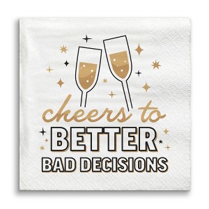 Big Dot of Happiness Cheers to Better Bad Decisions Napkins, Funny New Year's Eve Party Decor, White 3-Ply Paper Luncheon Dinner Napkins - 24 Count - 1 of 4