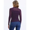 INSPIRE CHIC Women's Solid Mock Neck Mesh Sheer Long Sleeve Ruched Blouses - 3 of 4