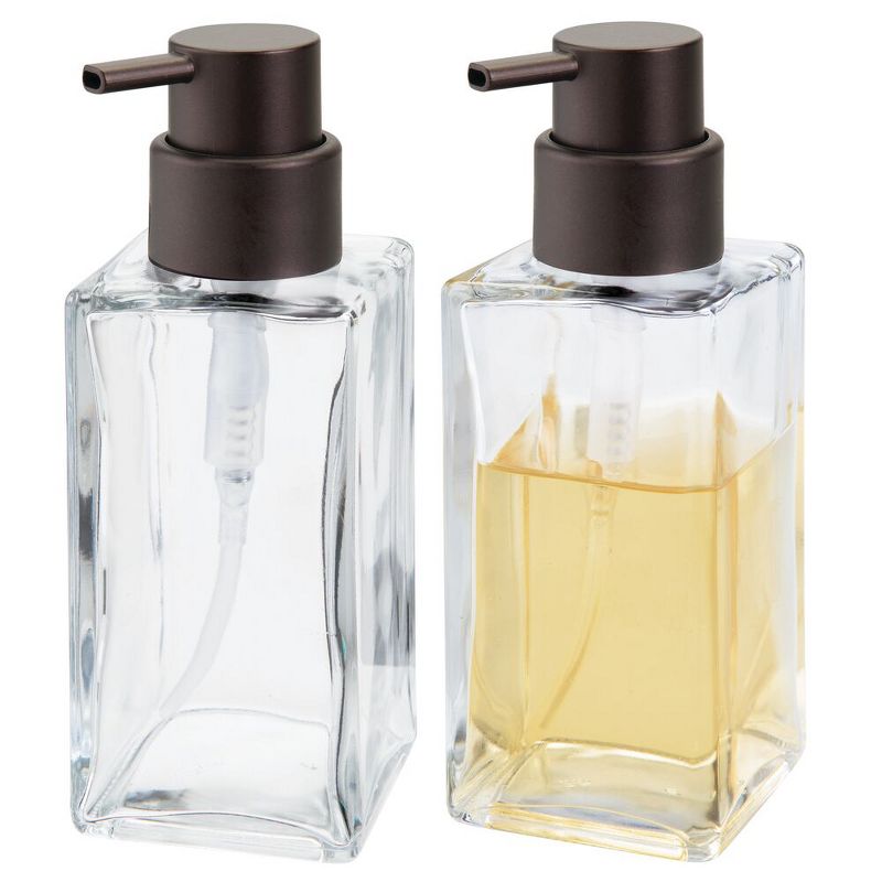 mDesign Square Glass Refillable Soap Dispenser Pump, 2 Pack, 1 of 10