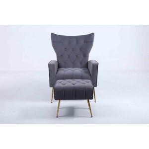 TiramisuBest Upholstered Accent Chair with Tufted Cushions & Ottoman, Velvet Modern Lounge Chair for Living Room/Home Office, Gray - 1 of 4