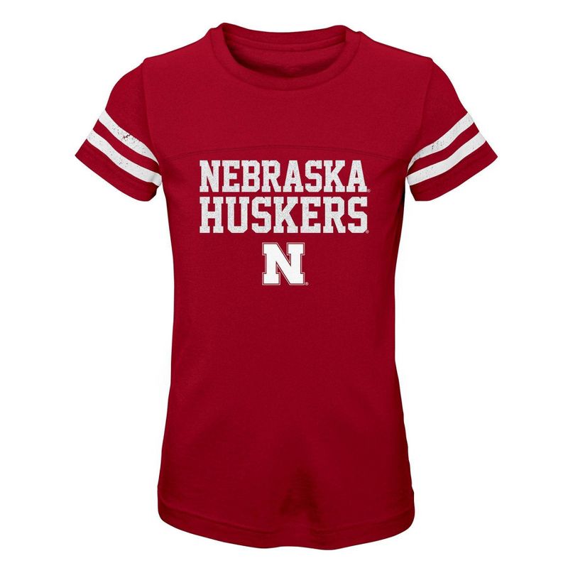 NCAA Nebraska Cornhuskers Girls&#39; Striped T-Shirt, 1 of 2