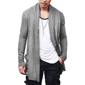 COOFANDY Men's Ruffle Shawl Collar Cardigan Open Front Lightweight Long Length Drape Cape Overcoat with Pockets S-XXXL - 1 of 4