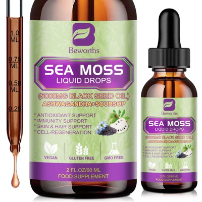 B Beworth Sea Moss Liquid Drops with Soursop Bitters - Multimineral Seamoss Supplement Support Antioxidant, Immune, Gut Health - 2 Fl.oz