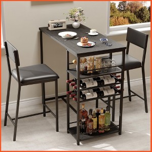 Dining Room Table with 2 Upholstered Chairs, Bistro Table and Chairs Set of 2 with Storage Shelves - 1 of 4