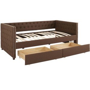 Daybed Frame with 2 Storage Drawers,W/Button & Nailhead Tufted Design,Wood Slats Support,Linen Fabric Bedframe for Living Room Bedroom Apartment - 1 of 4