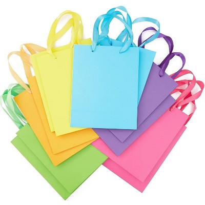 Blue Panda 12-Pack Rainbow Party Medium Paper Gift Bags with Ribbon Handles Tissue Paper for Birthday 10"x8"