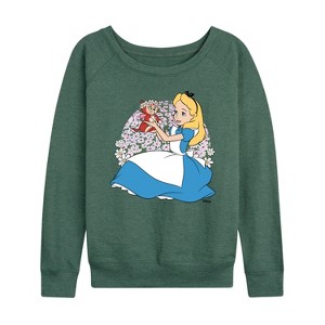 Women's - Disney - Alice in Wonderland Lightweight French Terry Wide Neck Long Sleeve Shirt - 1 of 4