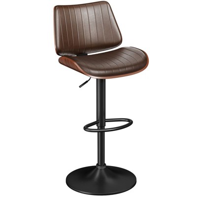 Gikpal Swivel Barstools for Kitchen Island with Bentwood Back & Leather Seat, Counter Height Bar Chair with Back & Footrest, for Kitchen, Dining Room