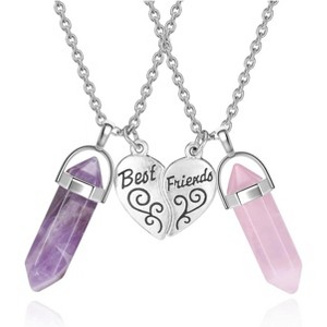 Necklace for 2 - Matching Heart Best Friends Crystal Pendant Necklaces Friendship Jewelry Set for Women - 1 of 4