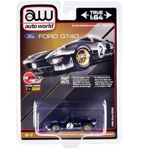 1966 Ford GT40 RHD #2 Black with Silver Stripes Limited Edition to 3600 pieces Worldwide 1/64 Diecast Model Car by Auto World - 1 of 3