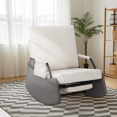 Rocking Chair with Adjustable Backrest & Footrest, Modern Upholstered Plush Seating Glider Recliner Chair with High Backrest and Side Pocket