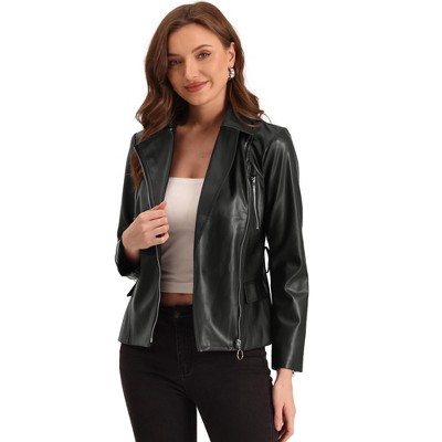 Allegra K Women's Motorcycle Pu Leather Racer Biker Jackets : Target