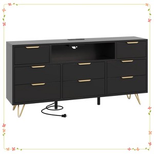 TV Cabinet with Storage LED Lights,Power Outlets,Dresser with 8 Drawers Open Shelf - 1 of 4