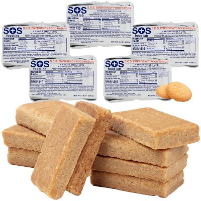 SOS Food Lab Emergency Food Bar - 1200 Calorie Ration (5 Pack Shortbread Cookie) - 1 Day/24 Hour Ready to Eat Supply for Camping - 5 Year Shelf Life!