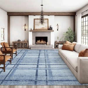 Modern Washable Area Rug, Geometric Pattern Throw Carpet with Non Slip Backing, Low Pile Stain Resistant Floor Carpet for Dorm Office Decor - 1 of 4