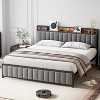 Full Size Bed Frame with Shelf Headboard and Charging Station, Industrial Upholstered Platform Bed with Outlets, Heavy Duty Metal Slats Support - 4 of 4