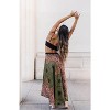 Women's Boho Maxi Skirt - Floral Print Long Flowy Skirt Green Floral - 4 of 4