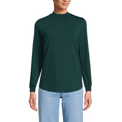 Lands' End Women's Serious Sweats 3/4 Sleeve Funnel Neck Top - X-Small -  Soft Aqua Heather