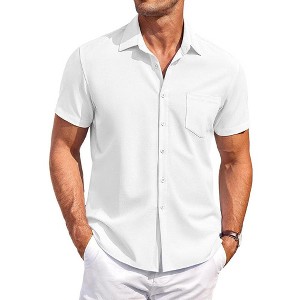 COOFANDY Mens Short Sleeve Shirts Casual Button Down Shirts Summer Beach Shirt Wrinkle Free - 1 of 4