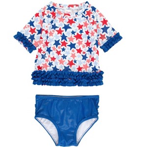 RuffleButts Toddler/Girls Classic Short Sleeve UPF50+ Rash Guard Bikini - 1 of 4