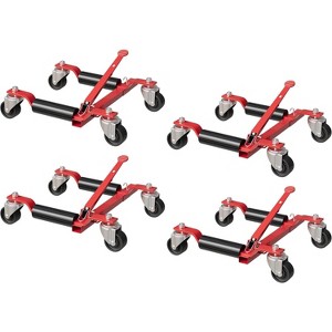 Set of 4 Heavy Duty Mechanical Wheel Dolly Jacks,6000 lbs Capacity, 12'' Vehicle Positioning,Ratcheting Foot Pedal,for Auto Repair,Tire Moving, Red - 1 of 4