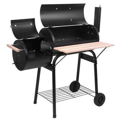 DOMETOUR Steel Charcoal Grill with Offset Smoker, Painted Finish, Food Contact Safe, Enclosed Cart, with Barrel Grill for Outdoor Camping