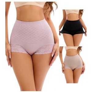 INSPIRE CHIC 3 Packs Women's Lace Mesh Light and Breathable Tummy Control Briefs High Waist Control Panties - 1 of 4