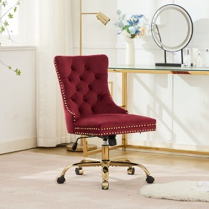 Okak Simple Luxury Tufted Button Swivel Office Chair with Chrome Metal Base & Nailhead Trim,Adjustable Desk Chair for Office,Living Room - 1 of 4