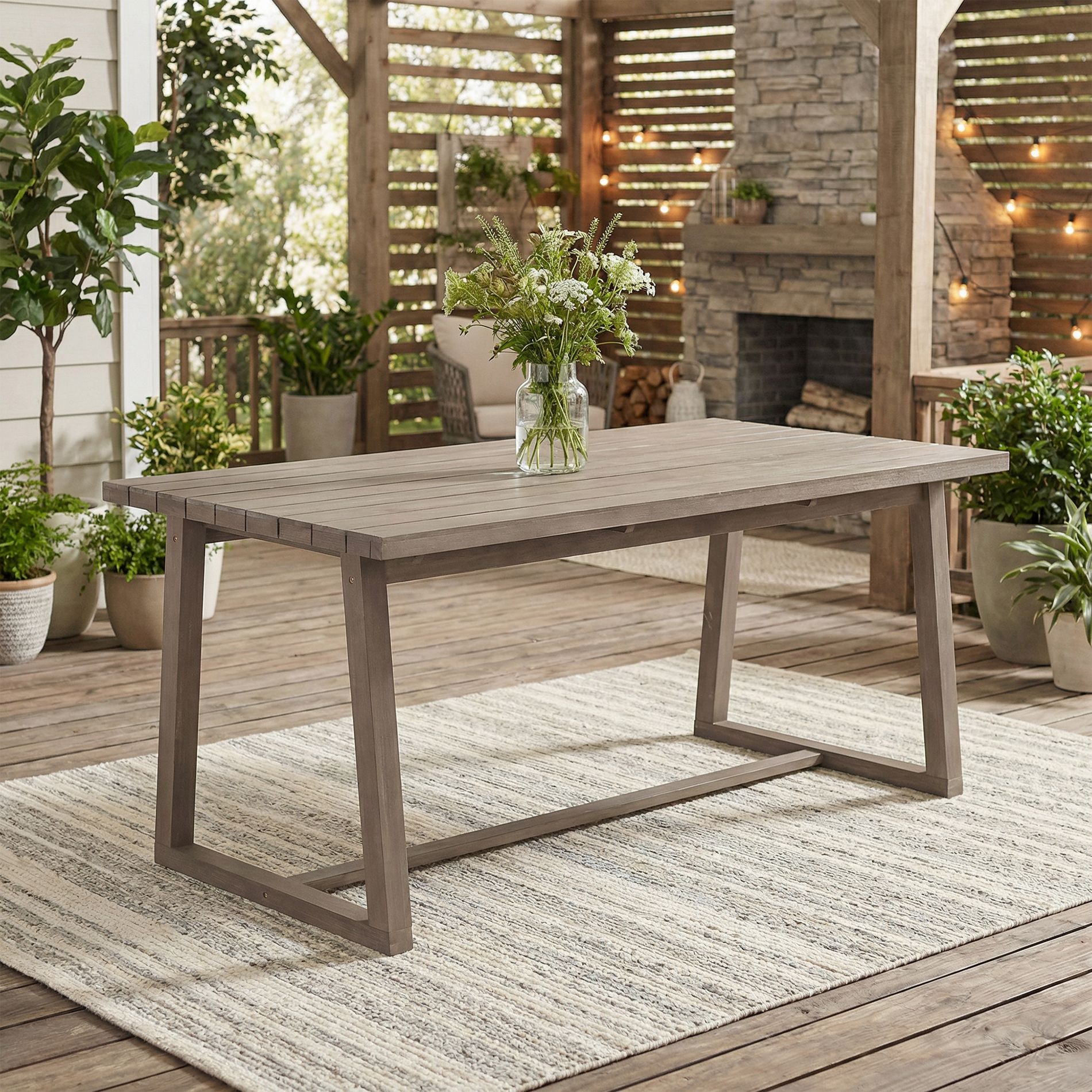 ModernLuxe Acacia Wood Outdoor Dining Table, Rectangular Patio Table for Backyard, Garden & Deck, Brown